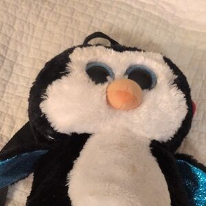 Ty Plush Penguin Backpack Black White Blue Orange